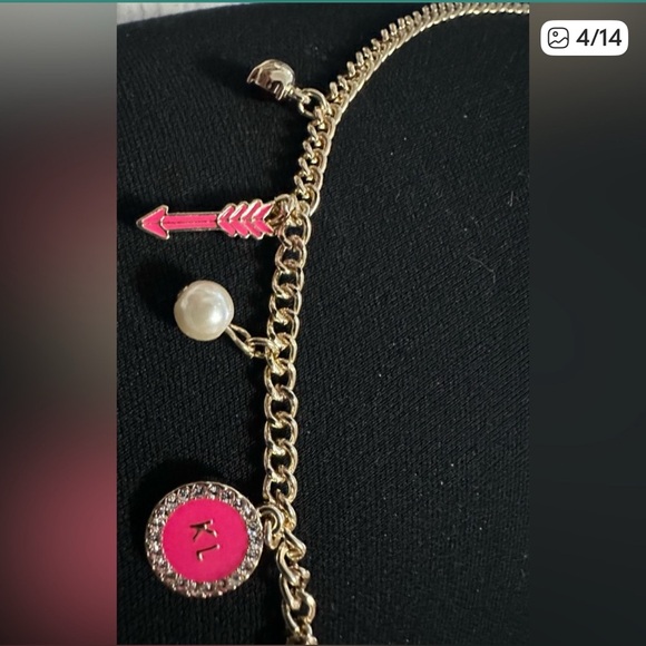 Karl Lagerfeld Gold-Tone Mixed Stone Multi-Charm Statement Necklace - Picture 4 of 9